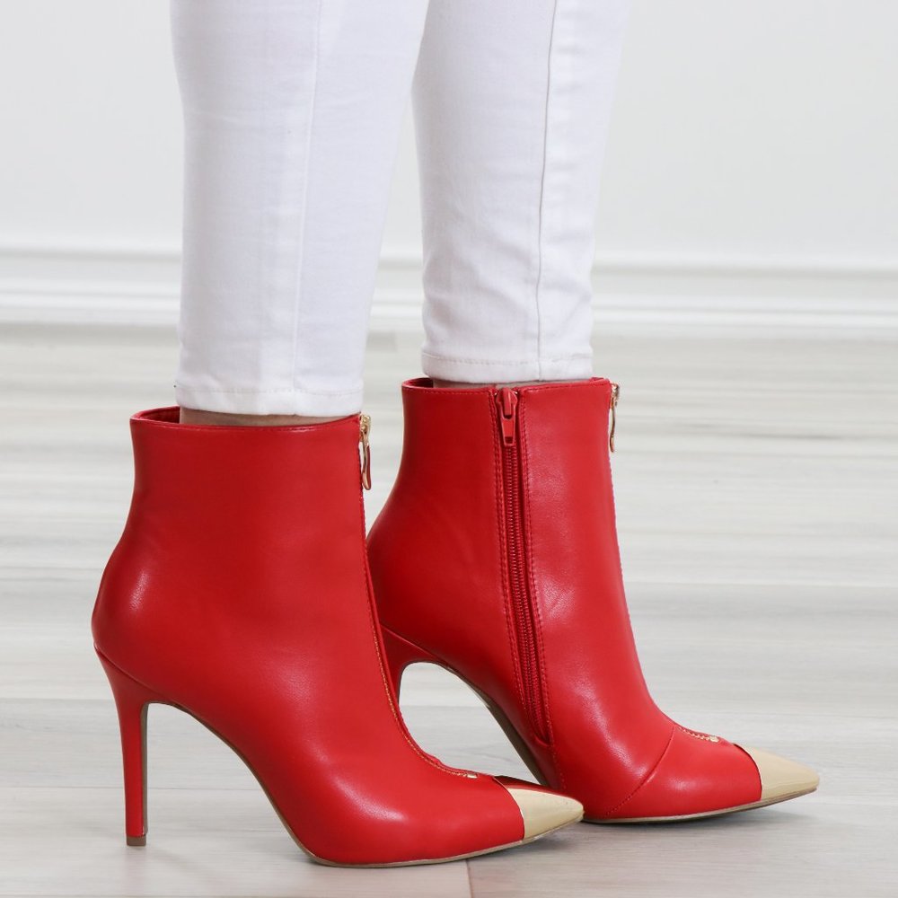 Pointy Toe Ankle Red Boots Faux Leather_7